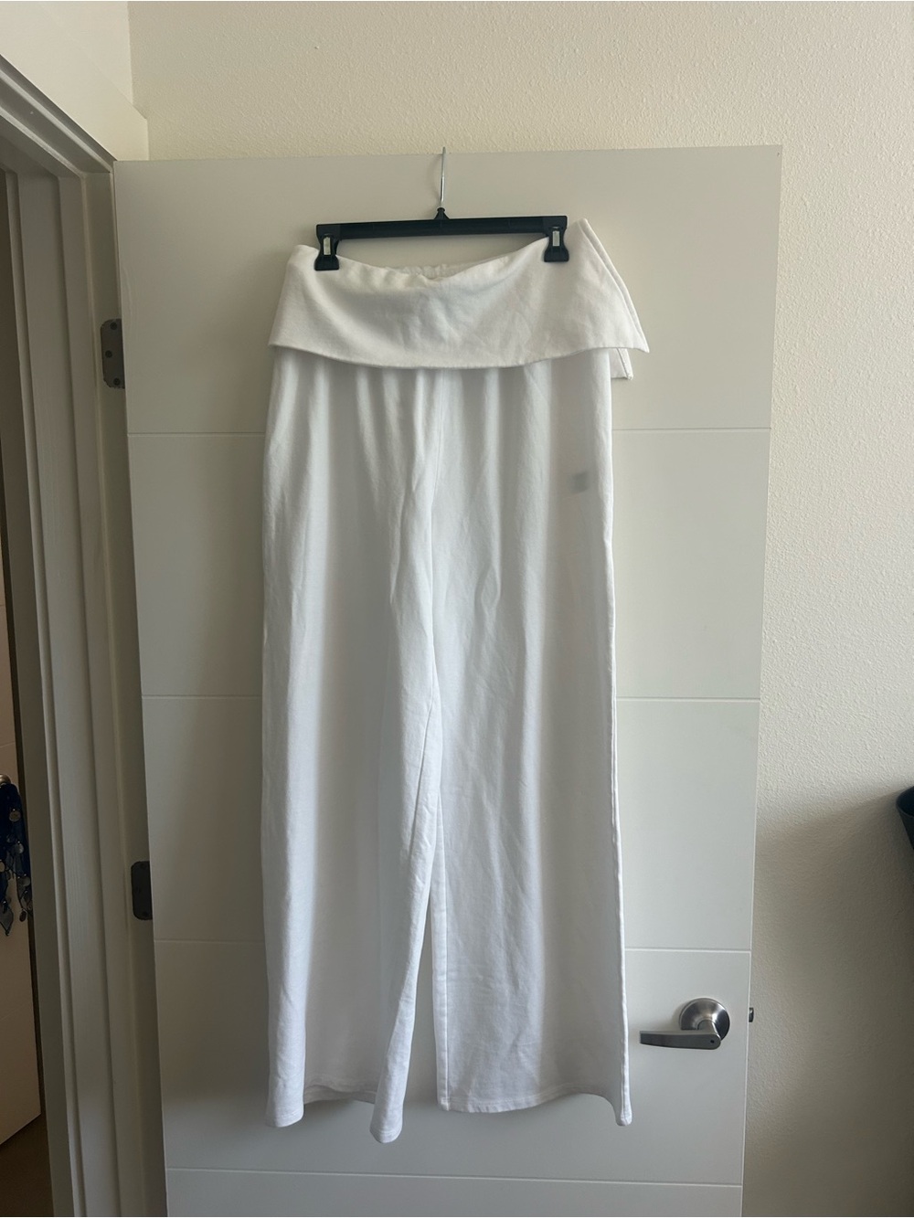 Zara White Wide-Leg Fold-Over Waist Lounge Pants Large NWT